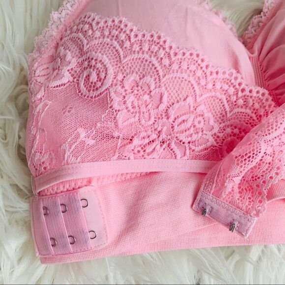 Nwt Pink Lift Wireless Front X Buckle Lace Bralette - Picture 10 of 16